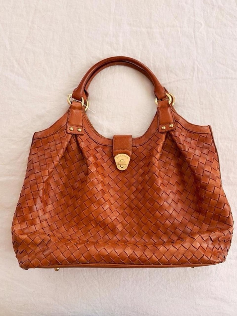 Brahmin Miele Romance Woven Leather Tote Bag - Chestnut Brown